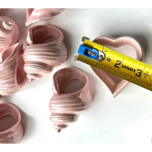 Vintage Pink Lusterware Napkin Rings Iridescent Ceramic Set of 12 Plus 2 Hearts - Picture 6 of 10